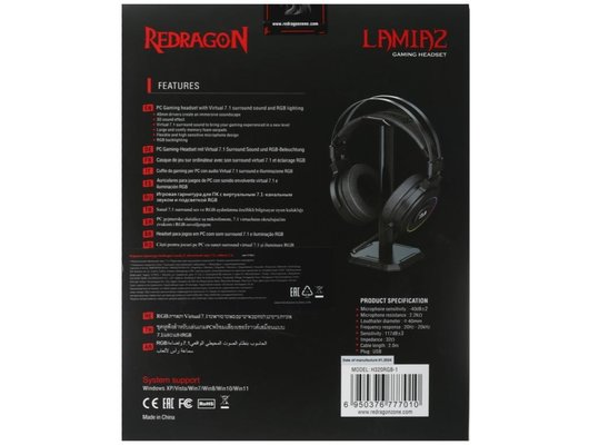 Игровые наушники проводные Redragon Lamia 2 черный/красный + подставка